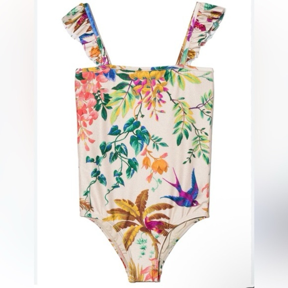 Zimmermann Cream One-Piece Swimsuit with Tropical Floral Print